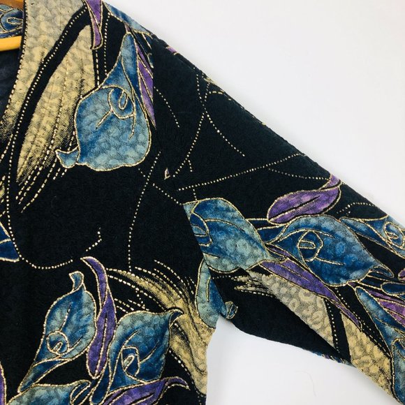 Vtg Mirasol Open Cardigan Sz Large Semi-sheer Lightweight Floral Shimmery USA - Picture 6 of 8